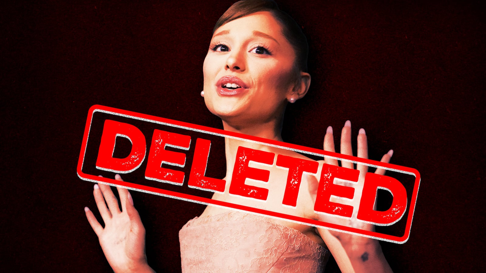 A photo illo illustration of Ariana Grande and DELETED text