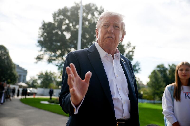 U.S. President Donald Trump speaks to members of the media as he departs the White House on September 26, 2025 in Washington, DC. Under pressure from Trump, the DOJ indicted former FBI Director James Comey on counts of making false statements and obstruction of a congressional proceeding related to the September 2020 Russia investigation. (Photo by Kevin Dietsch/Getty Images)