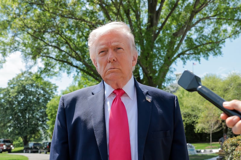 WASHINGTON, DC - APRIL 16: U.S. President Donald Trump speaks to the media before boarding Marine One on the South Lawn of the White House on April 16, 2026 in Washington, DC. President Donald Trump is traveling to Las Vegas, Nevada to promote the tax cuts he signed into law in the “One Big Beautiful Bill Act” ahead of the midterm election.  Tomorrow he will deliver remarks at a Turning Point USA event in Phoenix, Arizona.  (Photo by Anna Moneymaker/Getty Images)