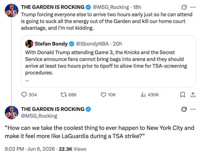 the garden msg knicks trump