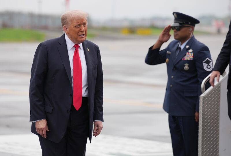 NEW YORK, NEW YORK - SEPTEMBER 07: U.S. President Donald Trump arrives at LaGuardia Airport on September 7, 2025 in New York City. President Trump is in New York to attend the U.S. Open Men’s Singles Final. (Photo by Kevin Dietsch/Getty Images)
