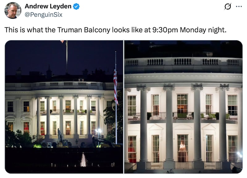 Andrew Leyden posts a photo of the White House after Trump's Truth Social post.