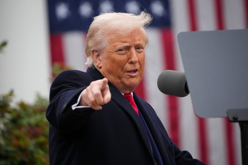 WASHINGTON, DC - APRIL 02: U.S. President Donald Trump gestures while speaking during a “Make America Wealthy Again” trade announcement event in the Rose Garden at the White House on April 2, 2025 in Washington, DC. Touting the event as “Liberation Day”, Trump is expected to announce additional tariffs targeting goods imported to the U.S. (Photo by Andrew Harnik/Getty Images)