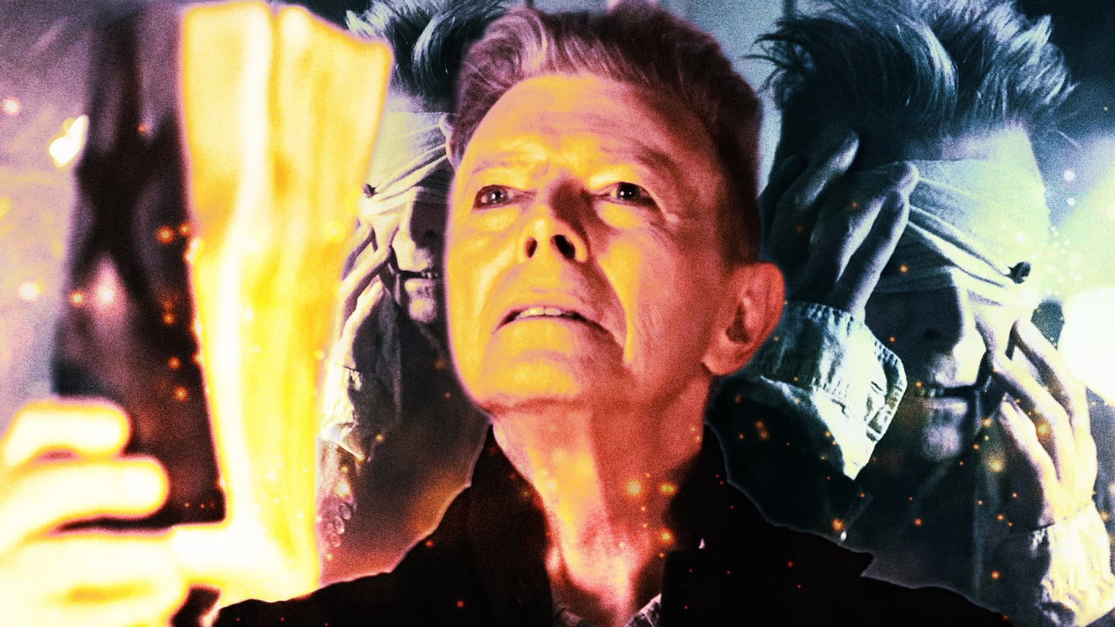A photo illustration of David Bowie screengrabs from his music video Blackstar.