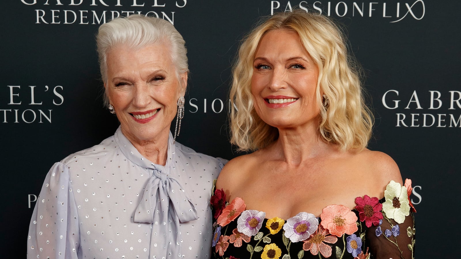 LONDON, ENGLAND - JUNE 09: Maye Musk (L) and Tosca Musk attend Passionflix's "Gabriel's Redemption" Part 1 Premiere at Vue West End on June 09, 2023 in London, England. (Photo by John Phillips/Getty Images for Passionflix)