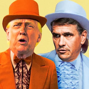 A photo illustration of Donald Trump and Todd Blanche as Dumb and Dumber.