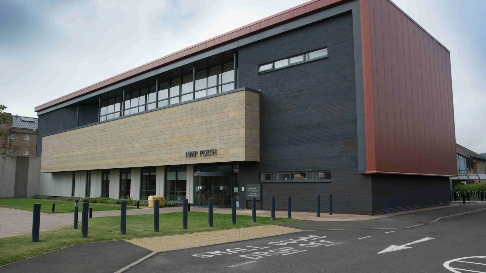 The front facade of HMP Perth Prison in Perth, Scotland.