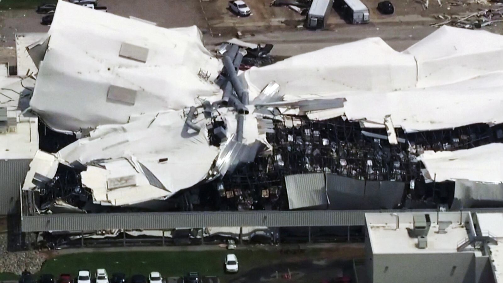 An aerial image of the Pfizer facility in Rocky Mount, North Carolina after it was damaged by a tornado.