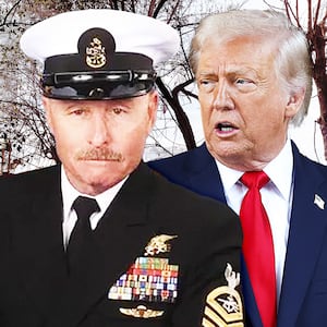 A photo composite of Mike Meoli, Donald Trump, and the Ukrainian battlefield.