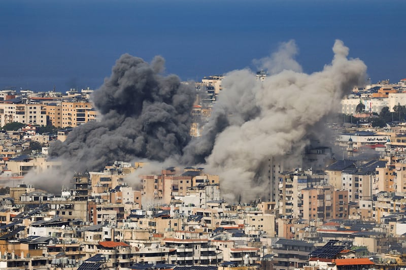 Smoke rises after an Israeli strike on Beirut's southern suburbs, following an escalation between Hezbollah and Israel amid the U.S.-Israeli conflict with Iran, as seen from Baabda, Lebanon, March 4, 2026.