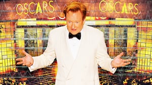 A photo illustration of Conan O'Brien hosting during the 98th Academy Awards.