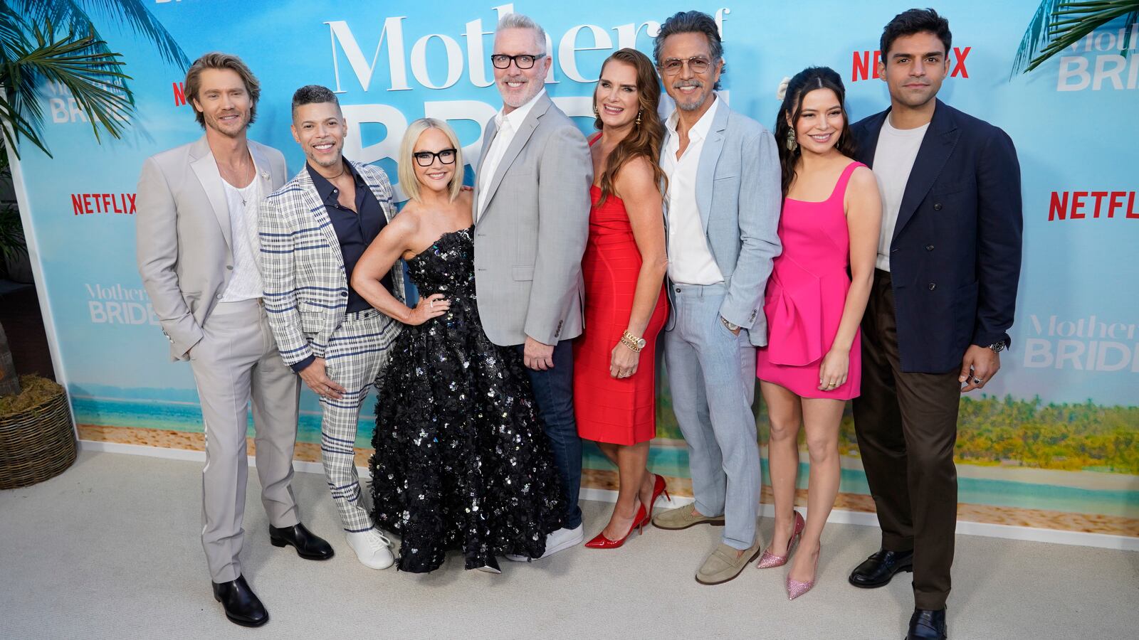 (L-R) Chad Michael Murray, Wilson Cruz, Rachael Harris, Michael McDonald, Brooke Shields, Benjamin Bratt, Miranda Cosgrove and Sean Teale attend the special screening of Mother of The Bride