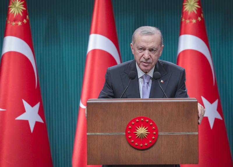 Turkish President Recep Tayyip Erdogan makes a statement to the press in May.