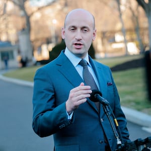 Stephen Miller speaks to reporters outside of the White House in March 2025.