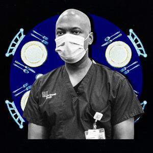 A photo illustration of Dr. Yves Duroseau and a dinner table.