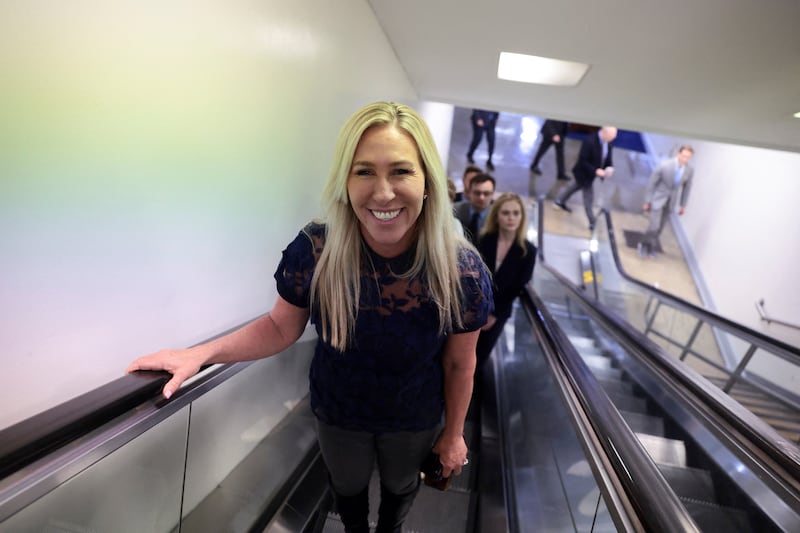 U.S. Representative Marjorie Taylor Greene (R-GA) heads to her final vote, at the U.S. Capitol in Washington, U.S., December 17, 2025. REUTERS/Evelyn Hockstein