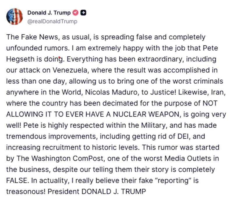 Trump called the Post's reporting "treasonous".