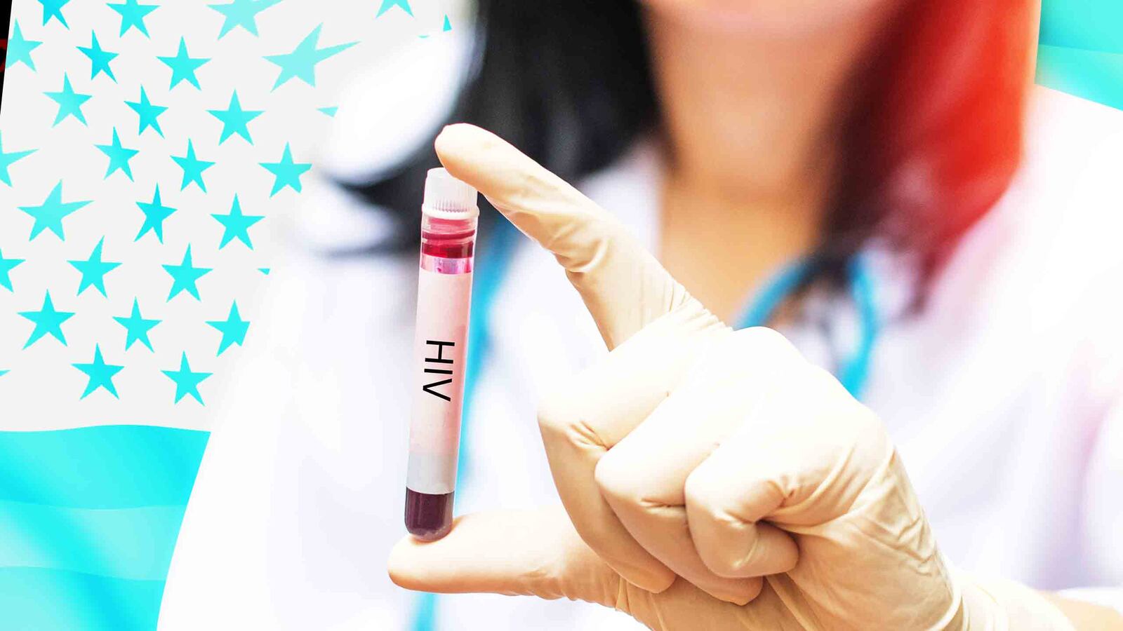 Professional doctor or lab technician in medical blue glove, goggles, white gown uniform holding blood sample with HIV/AIDS VIRUS testing on tube , medical and health care concept.; Shutterstock ID 723113665; Purchaser/Photo editor: -