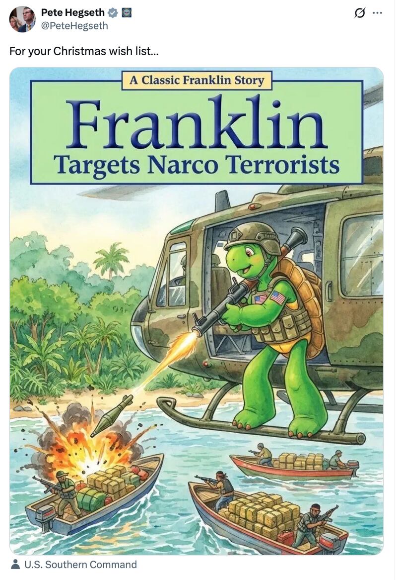 Secretary of Defense Pete Hegseth posts a twisted version of a children's book.