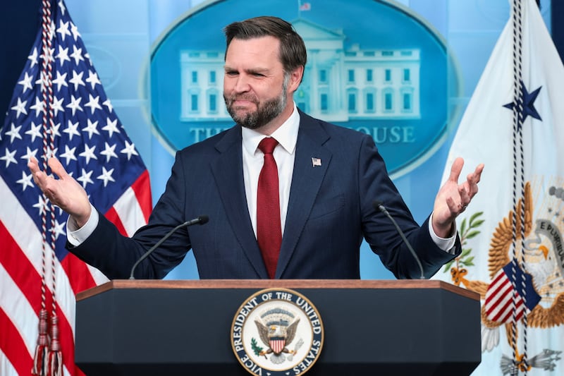 U.S. Vice President JD Vance holds a press briefing, the first since Karoline Leavitt stepped down as press secretary, at the White House, in Washington, D.C., U.S., September 3, 2026.