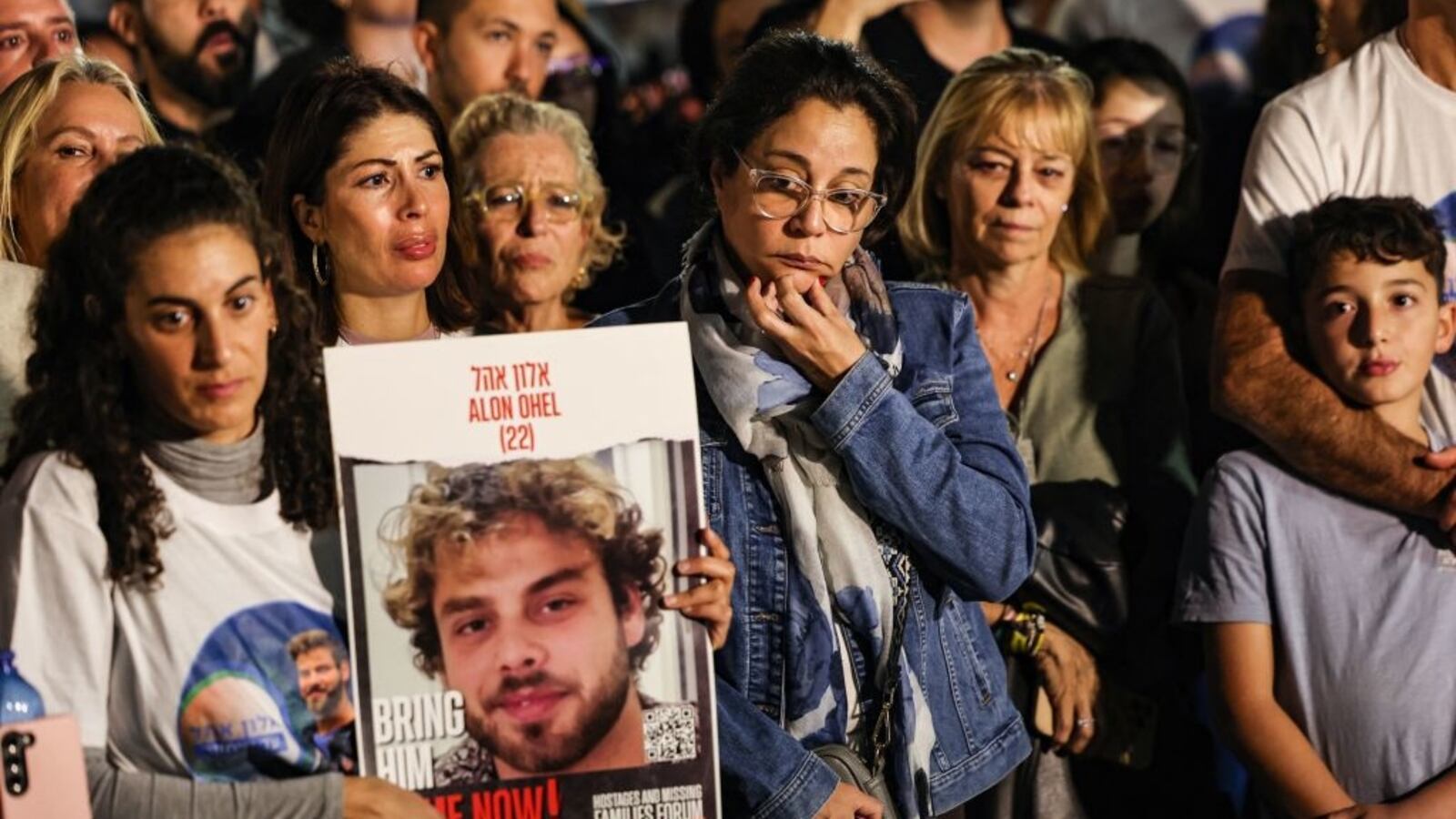 Relatives, friends and supporters of Alon Ohel (22) held hostage in Gaza since the October 7 attack by Hamas.