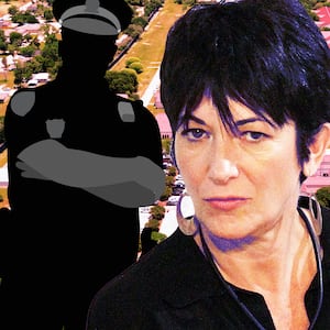 A photo illustration of Ghislaine Maxwell and the minimum-security camp in Bryan, Texas.