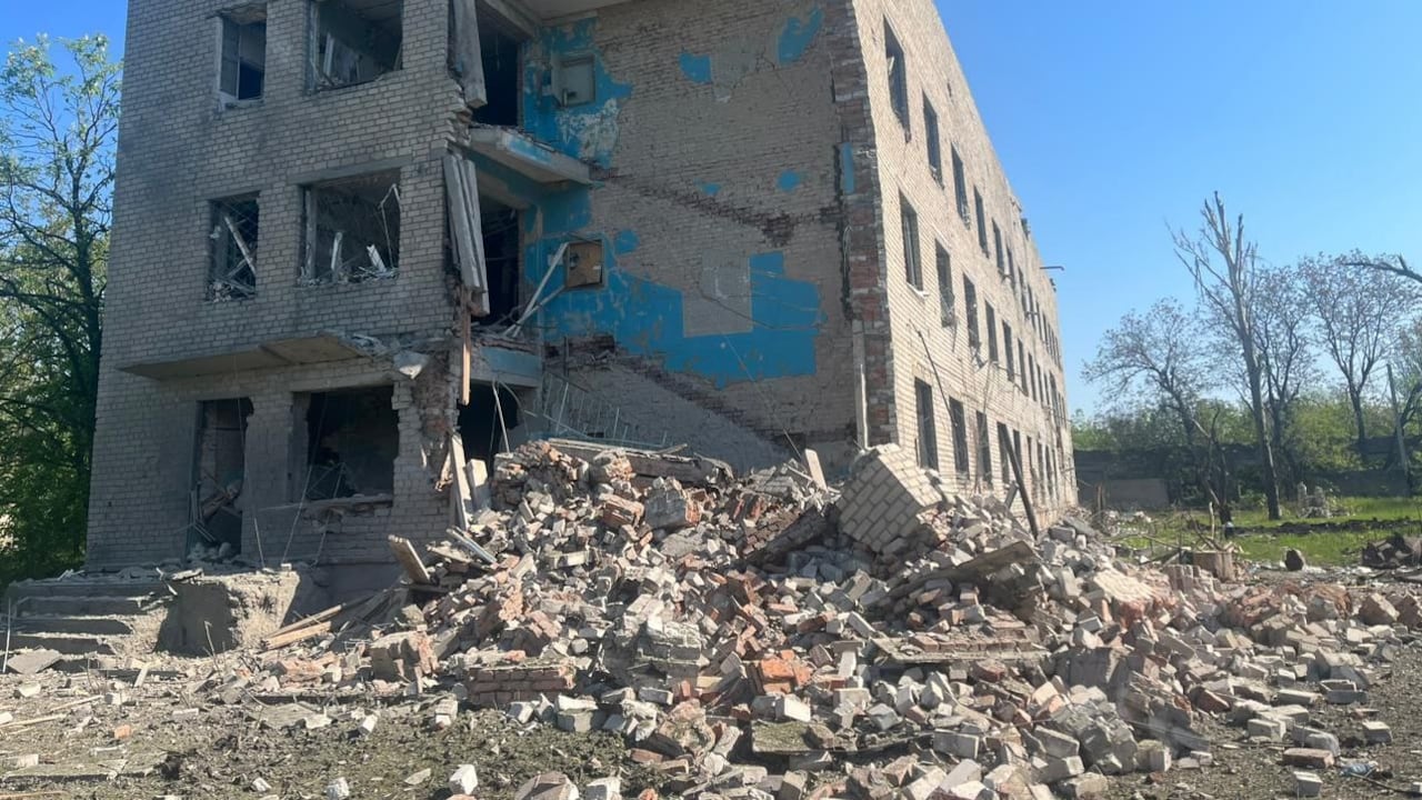 Image showing a damaged building after a Russian missile strike in Avdiivka, Ukraine.
