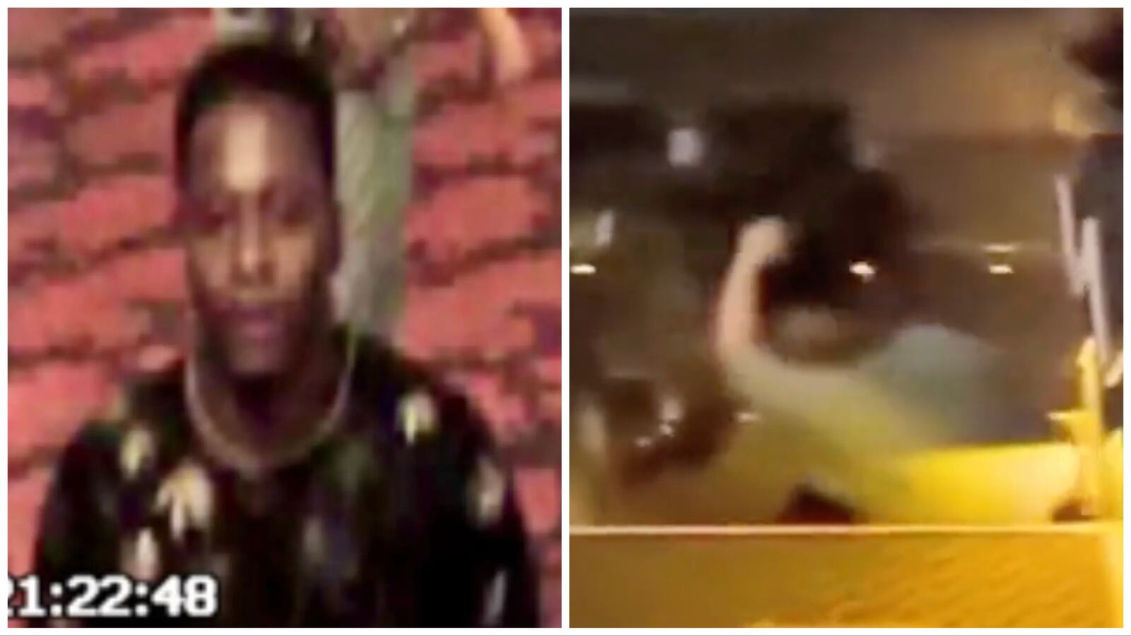 Screen grabs of footage released by Florida cops in search of a man who allegedly beat a fellow moviegoer over a seat dispute.