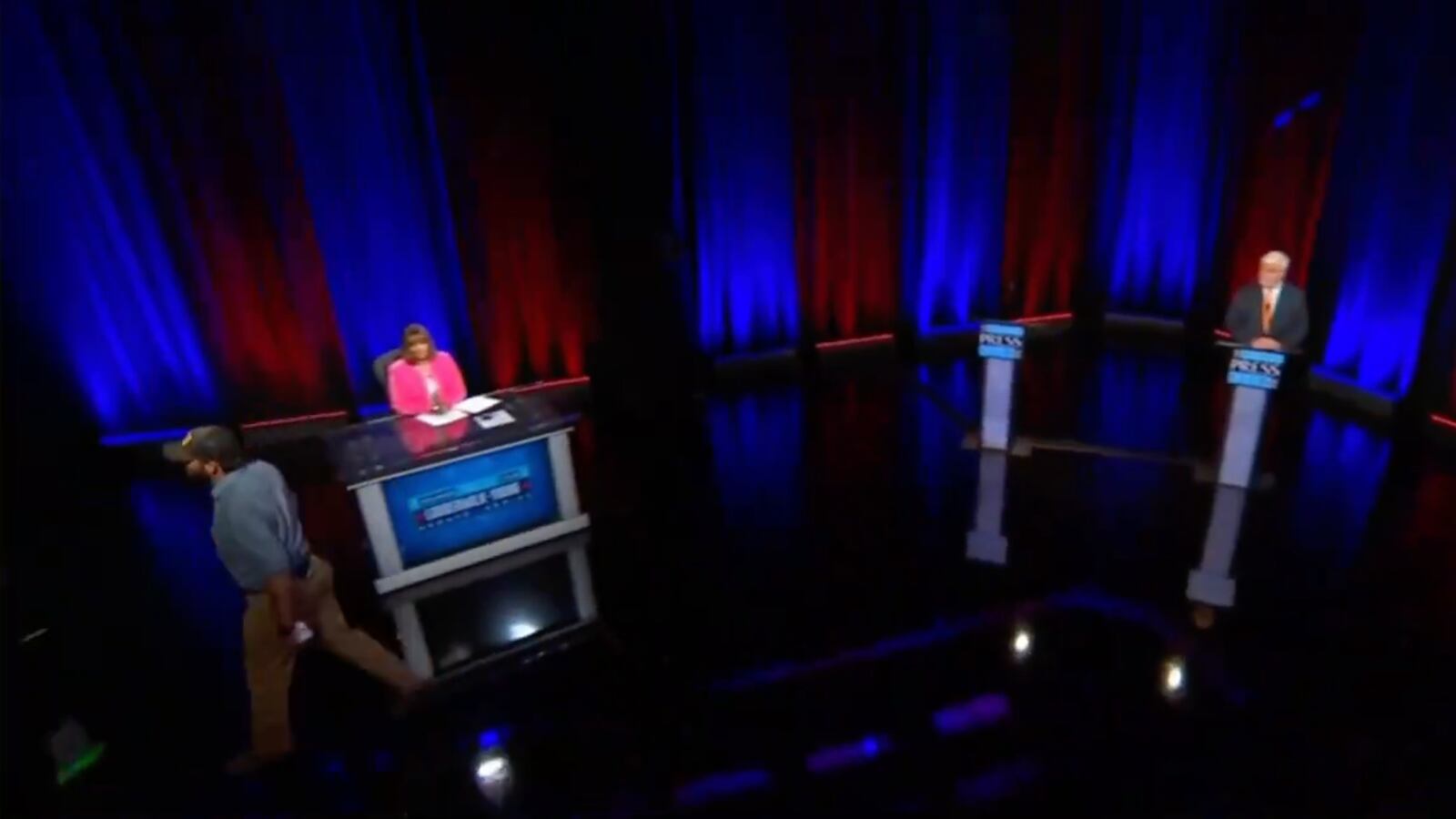 Chuck Hand, who is running for Congress in Georgia’s 2nd District, storms out of a live, televised primary debate Sunday night.