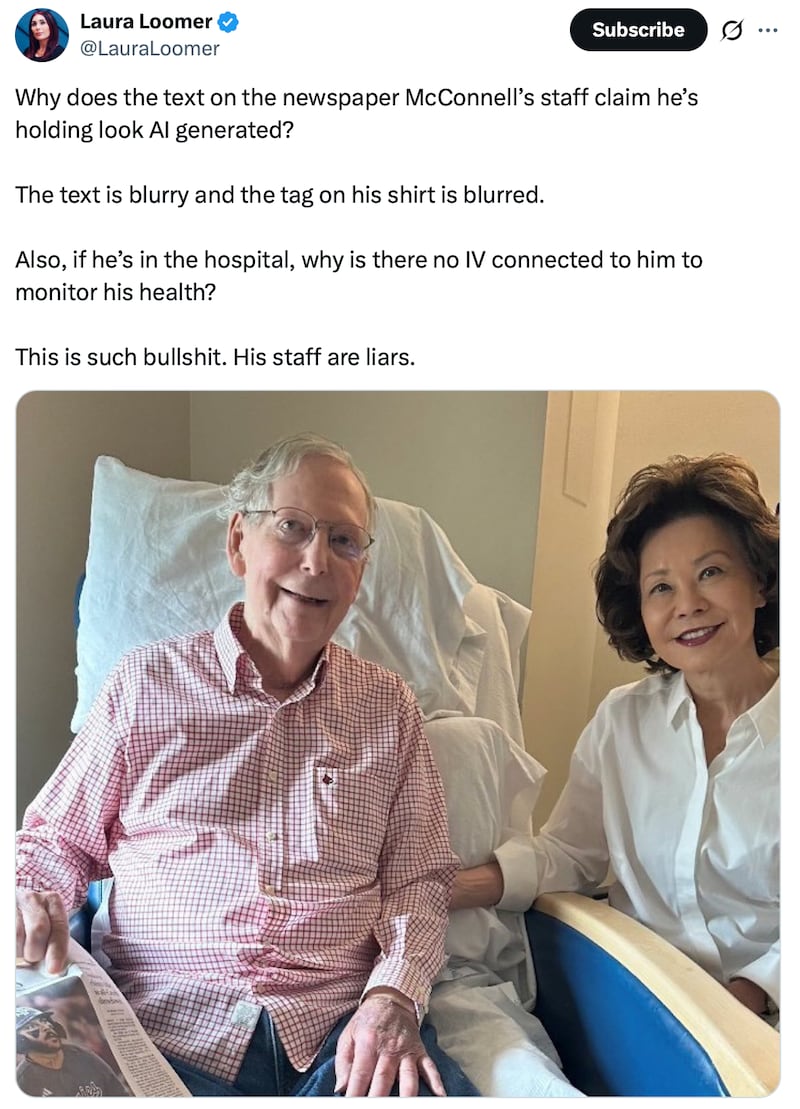 Laura Loomer calls out Mitch McConnell's proof of life photo.