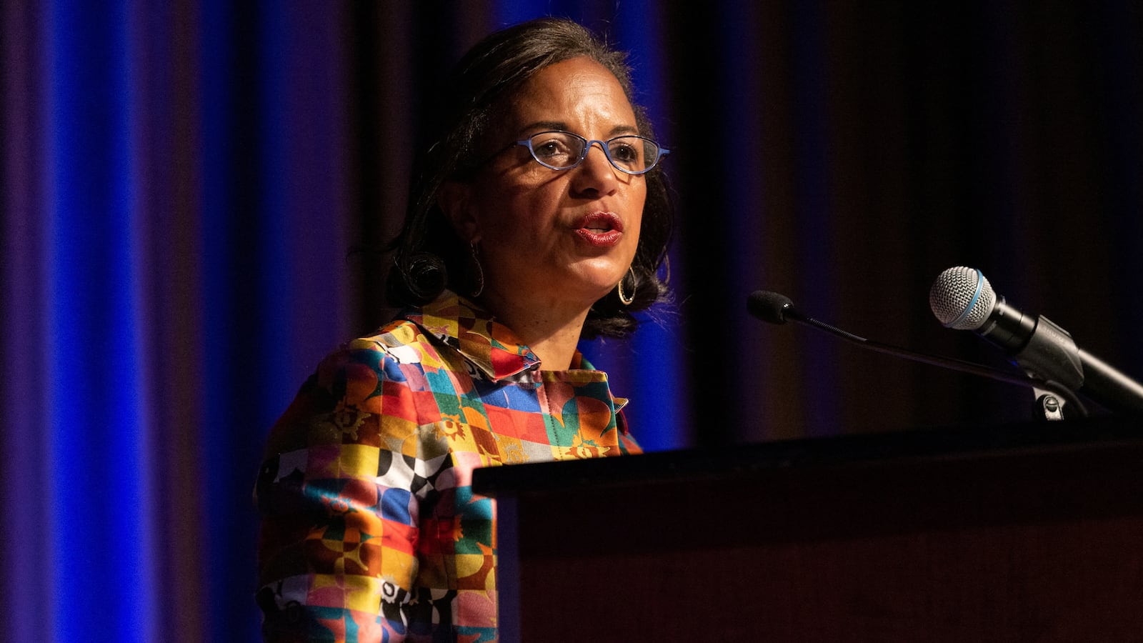 Domestic policy adviser Susan Rice speaks during the National Action Network National Convention in New York, April 12, 2023.
