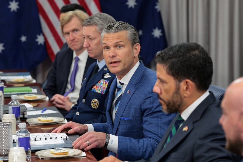 Pete Hegseth pipes up during a meeting this month in Washington with Australia’s Deputy Prime Minister and Defense Minister Richard Marles.