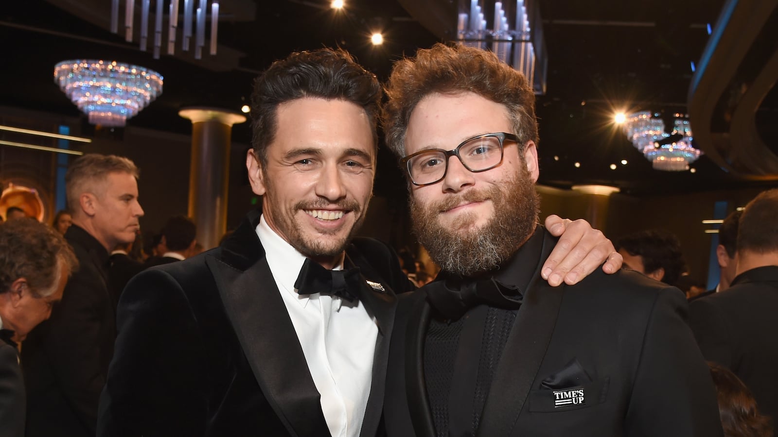Actors/filmmakers James Franco (L) and Seth Rogen celebrate The 75th Annual Golden Globe Awards with Moet & Chandon at The Beverly Hilton Hotel on January 7, 2018 in Beverly Hills, California.