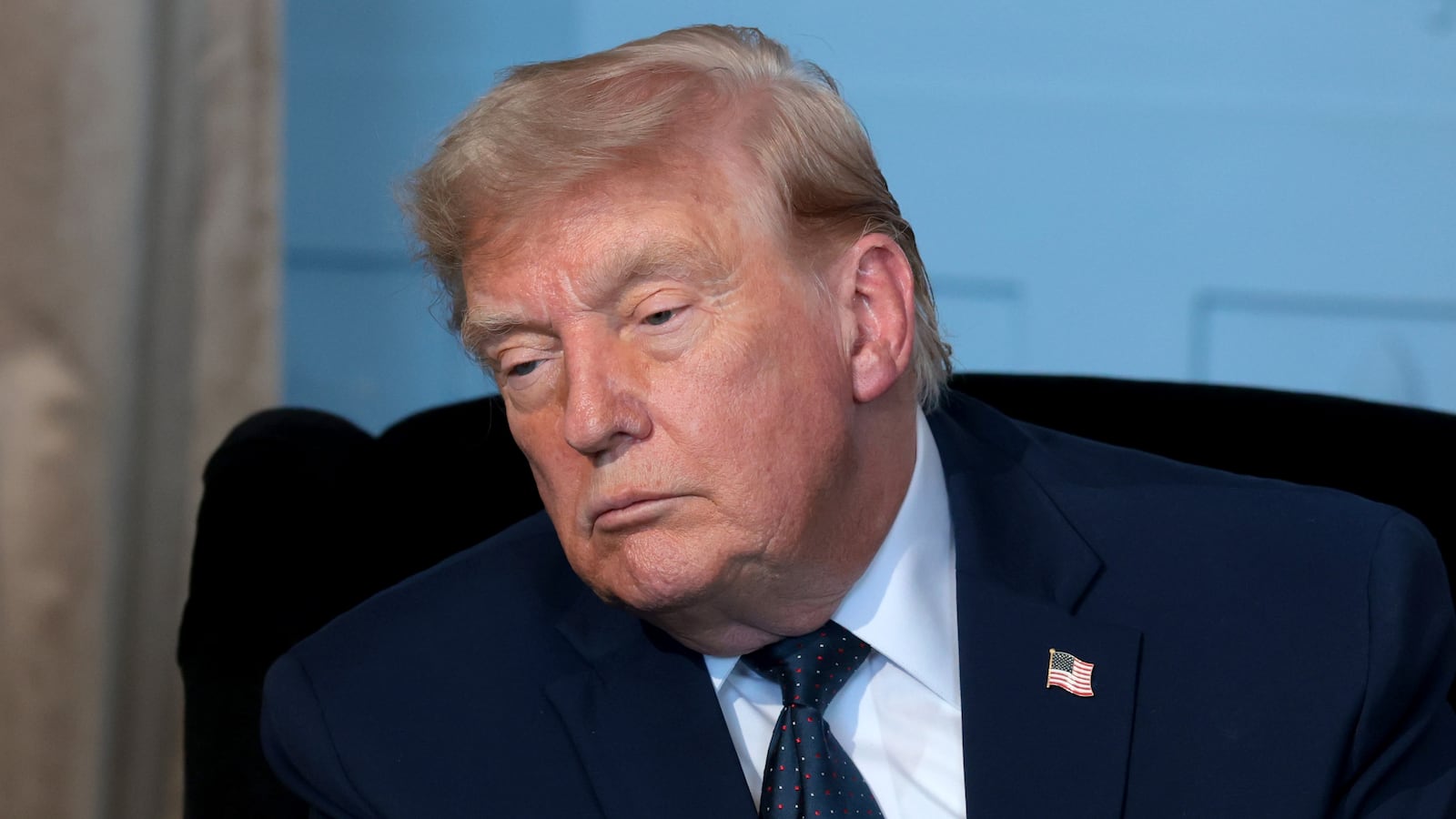 EVIAN-LES-BAINS, FRANCE - JUNE 15: U.S. President Donald Trump listens as he meets French President Emmanuel Macron for a bilateral meeting at Hotel Royal Evian on June 15, 2026 in Évian-les-Bains, France. Leaders from the Group of 7 (G7) countries convened in Evian, France, near the Swiss border, for their annual summit to discuss challenges to peace and security for Ukraine and Europe, the situation in the Middle East, and other geopolitical issues. (Photo by Anna Moneymaker/Getty Images)