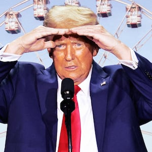 A photo illo illustration of Donald Trump at the Great American State Fair on the National Mall in Washington, D.C.