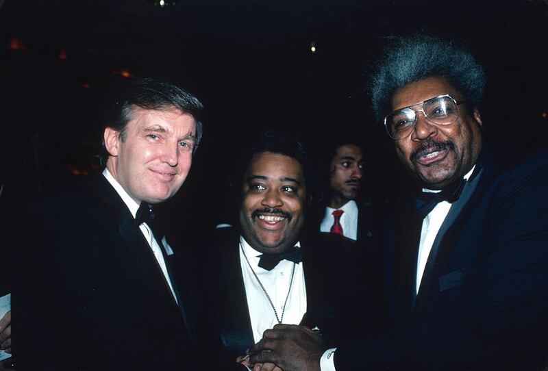 Donald Trump, Al Sharpton and Don King attend the "Art of the Deal" book party at Trump Tower December 1987 in New York City.