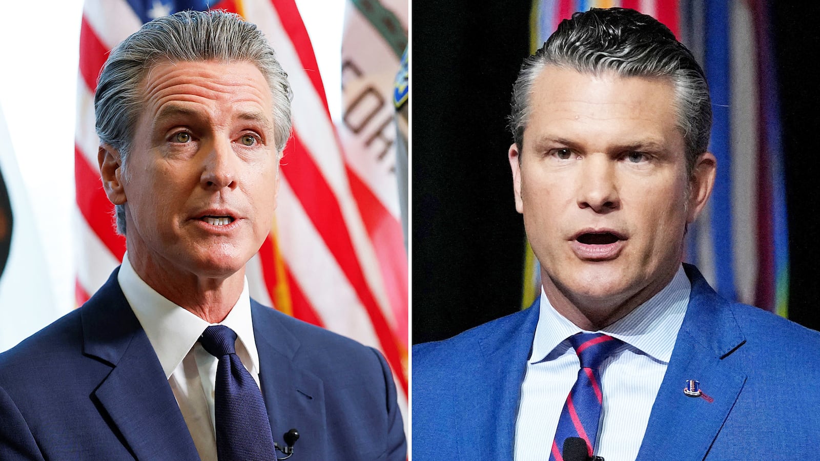 Gavin Newsom and Pete Hegseth.