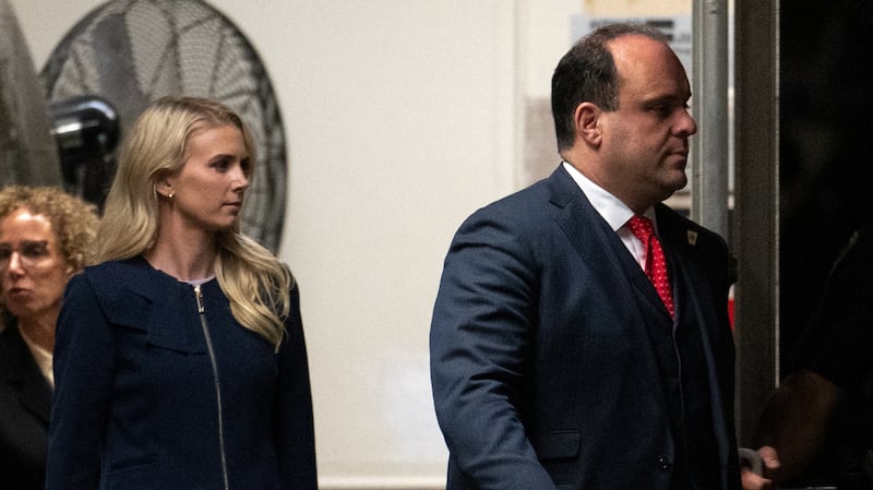 Natalie Harp, communications aide for former U.S. President Donald Trump, returns from a break at Manhattan criminal court in New York, U.S., on Friday, May 3, 2024.   JEENAH MOON/Pool via REUTERS