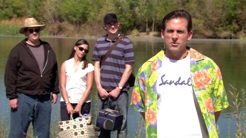 Steve Carell, John Krasinski, Brian Baumgartner, and Rashida Jones in "The Office"