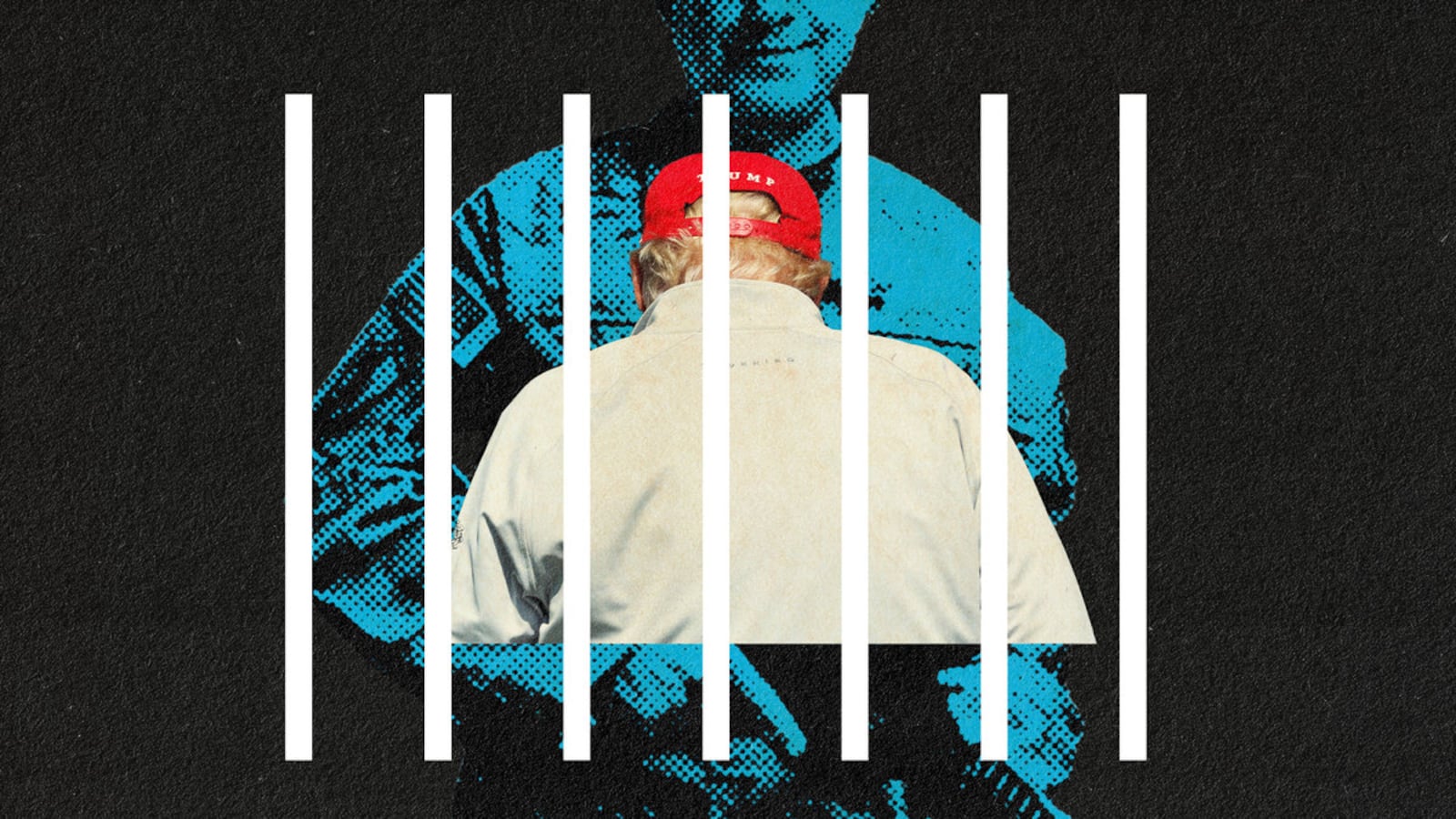 Illustration of Donald Trump and prison bars