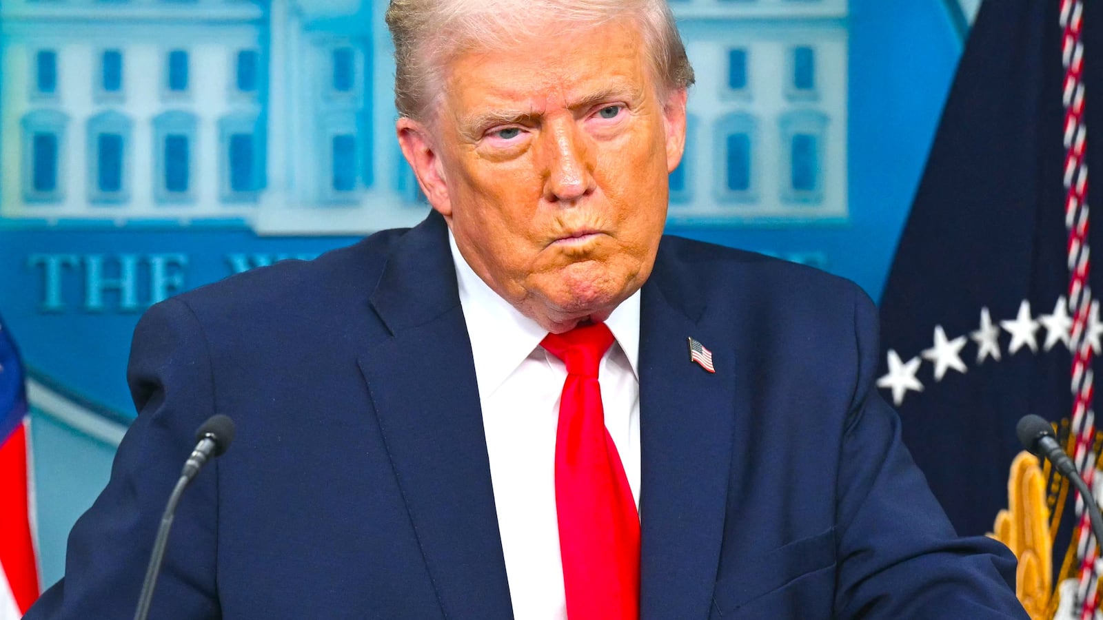 President Donald Trump speaks during a briefing in the Brady Briefing Room of the White House in Washington, DC, on January 20, 2026.