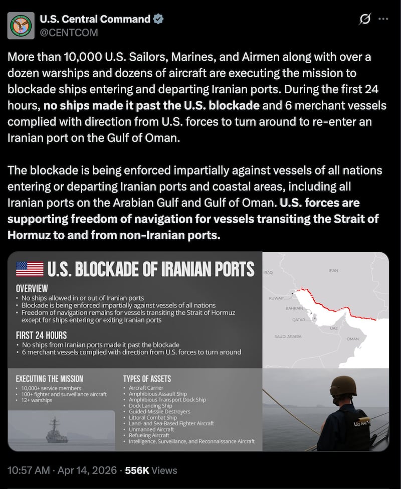 U.S. Central Command insisted no ships had bypassed the blockade.