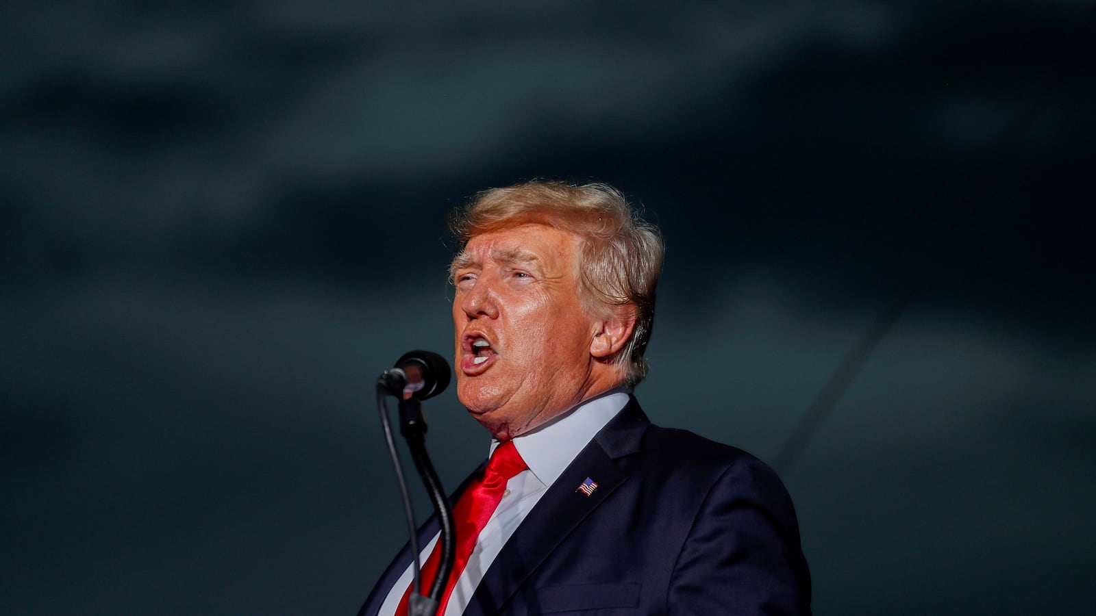 Former President Donald Trump speaks to his supporters during the Save America Rally at the Sarasota Fairgrounds in Sarasota, Florida