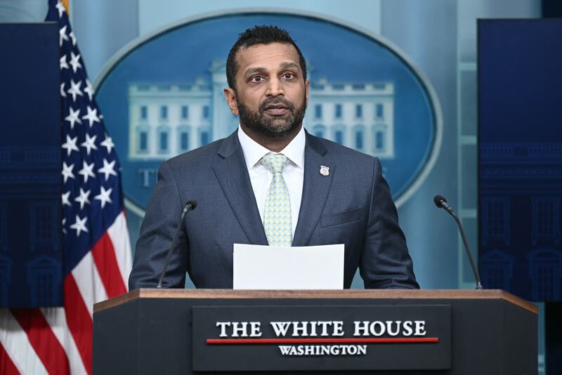 FBI Director Kash Patel speaks during the press briefing in the Brady Briefing Room of the White House in Washington, DC, on November 12, 2025.