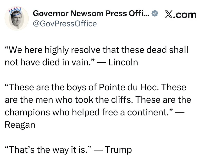 Gavin Newsom post on X