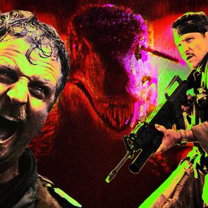 A photo illustration of the Primitive War dinosaur movie.