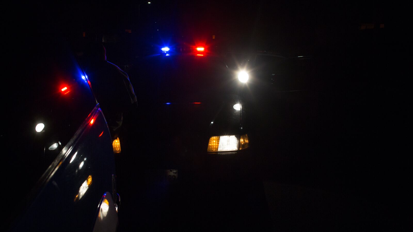 Nighttime view of police car
