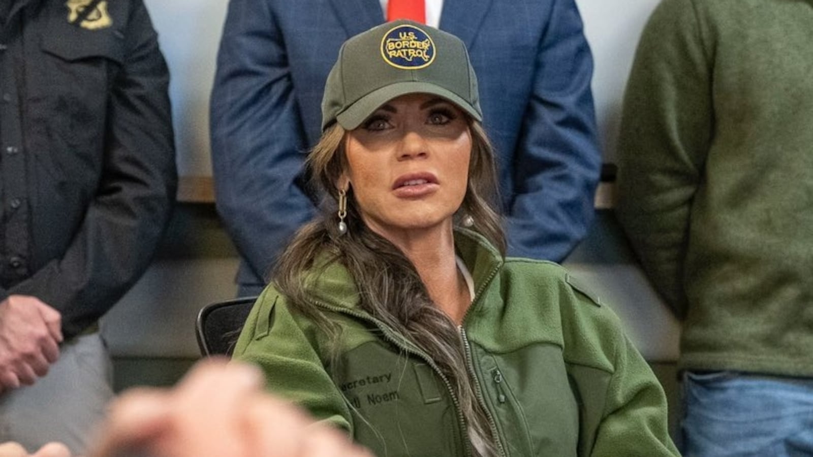 Homeland Security Secretary Kristi Noem has been criticized for a bizarre stunt during an official visit to the U.S.-Canada border.