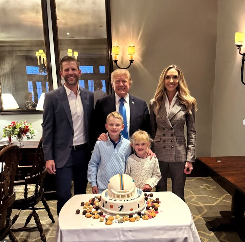 Lara, Eric, and Donald Trump are celebrating Luke Trump's birthday.