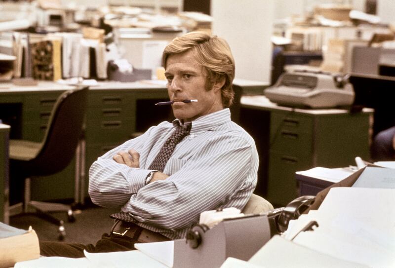 Robert Redford on the set of 'All the President's Men', in 1976.